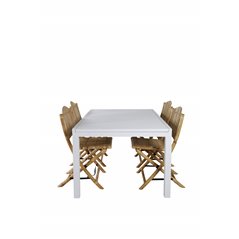 Marbella Table 160/240 - White/White, Cane Foldable dining Chair - Bamboo / Grey Cushion_4