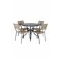 Nicke Dining Table - Black Steel - ø90cm, Lindos - Armchair - Black Alu / Latte Rope