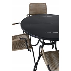 Nicke Dining Table - Black Steel - ø90cm, Lindos - Armchair - Black Alu / Latte Rope_4