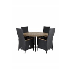 Cruz Dining - Black Steel / Acacia (teak look) ø140cm, Padova Chair (Recliner)