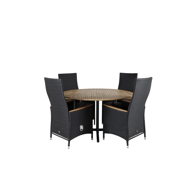 Cruz Dining - Black Steel / Acacia (teak look) ø140cm, Padova Chair (Recliner)