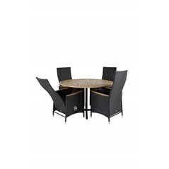 Cruz Dining - Black Steel / Acacia (teak look) ø140cm, Padova Chair (Recliner)