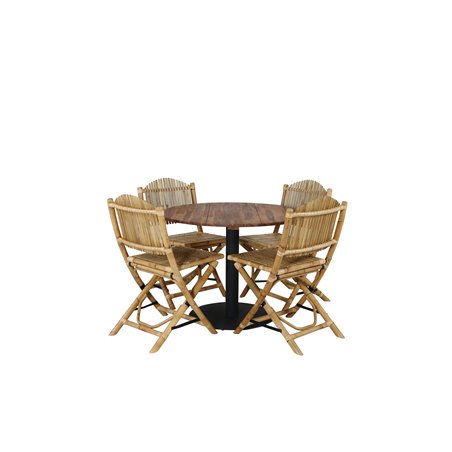 Cot Dining Table - Black steel / Acacia (teaklook) - ø100cm+Cane Foldable dining Chair - Bamboo / Grey Cushion_4