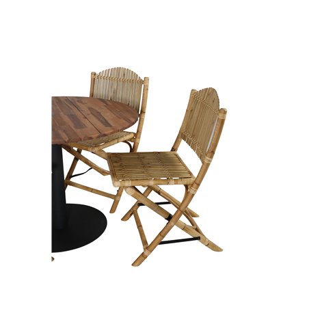 Barnsäng matbord - Svart Stål / Acacia (Teaklook) - Ø100cm + Cane vikbar Matstol - Bambu / Grå Kushion_4