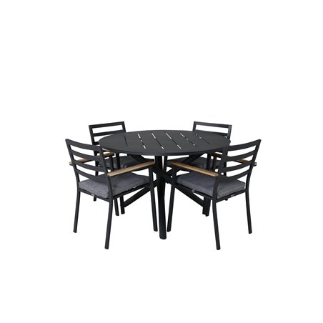 Alma Dining Table - Black Alu - ø120cm, Brasilia Karmstol (stapelbar) - Svart Alu / Teak_4
