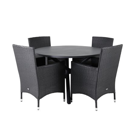 Alma Dining Table - Black Alu - ø120cm, Malin Armchair - Black/Grey_4