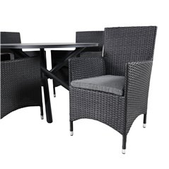 Alma Dining Table - Black Alu - ø120cm, Malin Armchair - Black/Grey_4