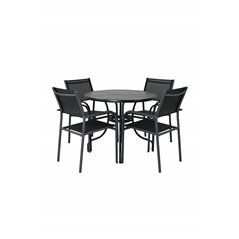 Nicke Dining Table - Black Steel - ø90cm, Santorini Arm Chair (Stackable) - Black alu / Black Textilene_4