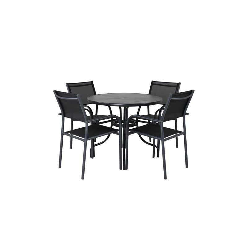 Nicke Dining Table - Black Steel, ø90cm SanTorini Arm Chair Black Alu/Black Textilene (käytetty)