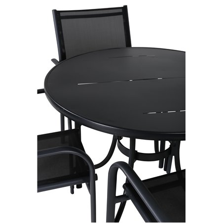 Nicke Dining Table - Black Steel, ø90cm SanTorini Arm Chair Black Alu/Black Textilene (käytetty)