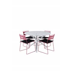 Alma Dining Table - White Alu - ø120cm, Lina Dining Chair - Pink_4