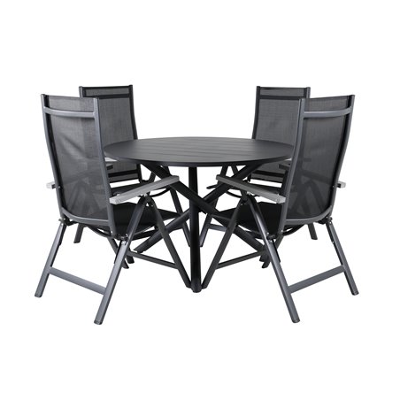 Alma Dining Table - Black Alu - ø120cm, Albany Light 5-pos - black / Black textilene and grey teak_4