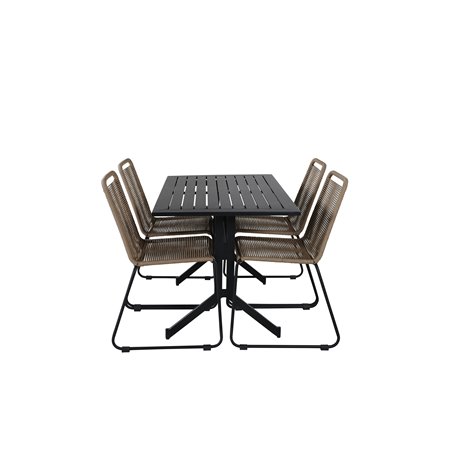Way - Café Table - Black / Black 120*70cm, Lindos Stacking Chair - Black Alu / Latte Rope_4
