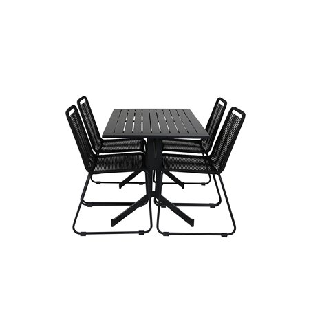 Way - Café Table - Black / Black 120*70cm, Lindos Stacking Chair - Black Alu / Black Rope_4