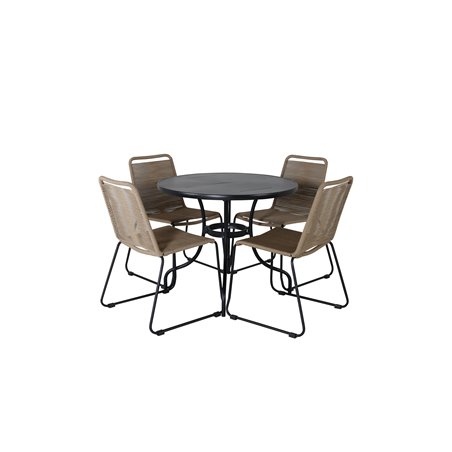 Nicke Dining Table - Black Steel - ø90cm, Lindos Stacking Chair - Black Alu / Latte Rope_4