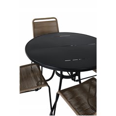 Nicke matbord - Svart stål - Ø90cm, Lindos Stapelbar stol - Svart Aluminium / Latte Rep_4