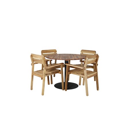 Cot Dining Table - Black steel / Acacia (teaklook) - ø100cm+Marion Stackable Armchair - Acacia_4