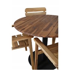 Cot Dining Table - Black steel / Acacia (teaklook) - ø100cm+Marion Stackable Armchair - Acacia_4