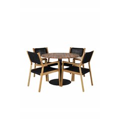 Cot Dining Table - Black steel / Acacia (teaklook) - ø100cm+Little John Dining Chair - Black Rope / Acacia _4