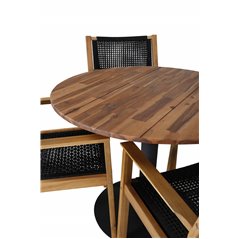 Cot Dining Table - Black Steel / Acacia (teaklook) - ø100cm+ Little John Dining Chair - Black Rope / Acacia