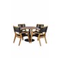 Cot Dining Table - Black Steel / Acacia (teaklook) - ø100cm+ Peter Stackable Dining Chair - Black Rope / Acacia KD_4