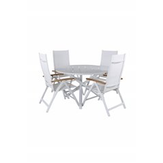 Alma Dining Table - White Alu - ø120cm, Panama Light 5-pos Valkoinen tuoli