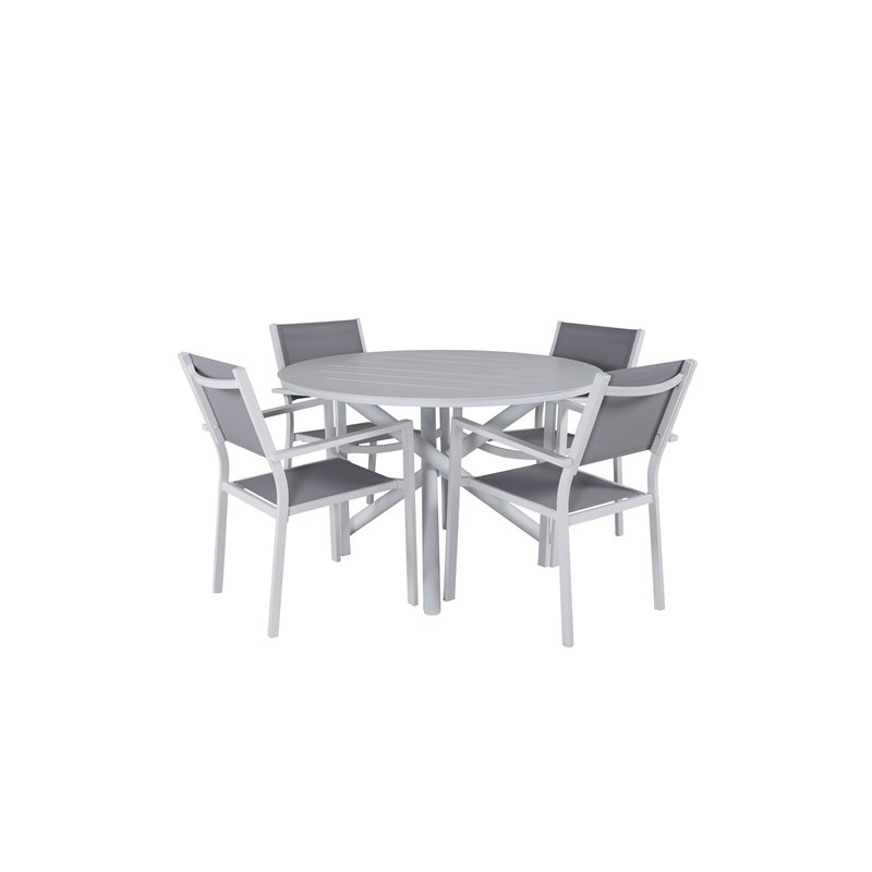 Alma Dining Table - White Alu - ø120cm, Copacabana Stacking Chair - White/Grey_4