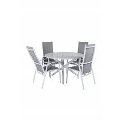 Alma Dining Table - White Alu - ø120cm, Copacabana Recliner Chair  - White/Grey_4