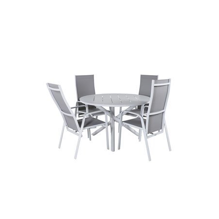 Alma-ruokailupöytä - Valkoinen alu - ø120cm, Copacabana Recliner -tuoli