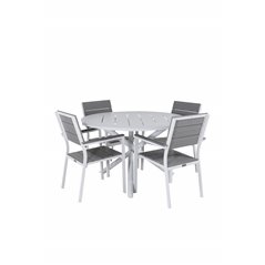 Alma Dining Table - White Alu - ø120cm, Levels Chair (stackable) - White Alu / Grey Aintwood_4