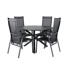 Alma Dining Table - Black Alu - ø120cm, Copacabana Recliner Chair - Black/Black_4