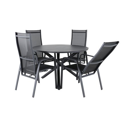 Alma Dining Table - Black Alu - ø120cm, Copacabana Recliner -tuoli