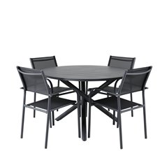 Alma Dining Table - Black Alu - ø120cm, Santorini Arm Chair (Stackable) - Black alu / Black Textilene_4