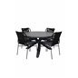 Parma - Table ø 140 - Black Alu/Grey Aintwood, Julian Dining Chair - Black Steel / Black Rope 4 4 4