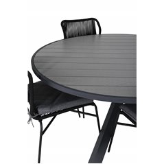 Parma - Table ø 140 - Black Alu /Grey Aintwood, Julian Dining Chair - Black Steel / Black Rope (stackable)_4