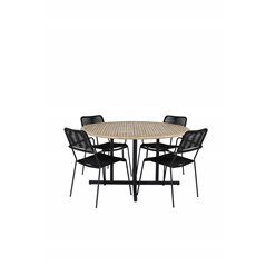 Cruz Dining table - Black Steel / Acacia (teak look) ø140cm+Lindos Armchair - Black Alu / Black Rope_4