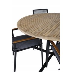 Cruz Dining Table - Black Steel / Acacia (teak look) ø140cm, Dallas Dining Chair