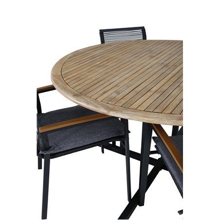 Cruz Dining Table - Black Steel / Acacia (teak look) ø140cm, Dallas Dining Chair