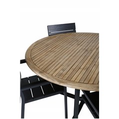 Cruz Spisebord - Sort Stål / Acacia (teak look) ø140cm, Levels Chair (stabelbar) - Sort Alu / Sort Aintwood_4