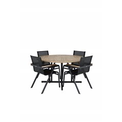 Cruz Dining Table - Black Steel / Acacia (teak look) ø140cm, Meksikon tuoli - Black/Teak_4