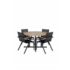 Cruz Dining table - Black Steel / Acacia (teak look) ø140cm, Mexico Chair - Black/Teak_4