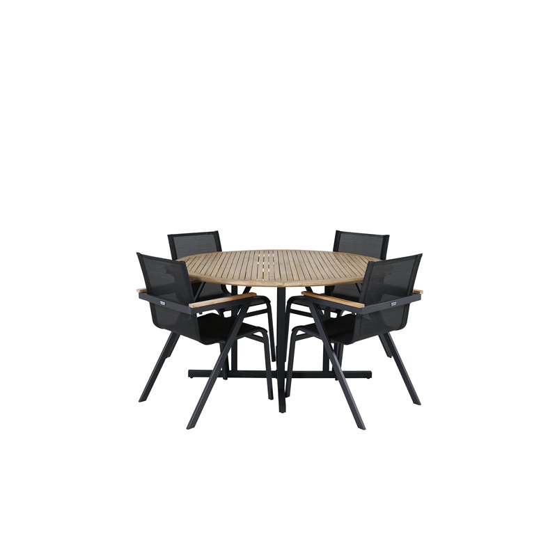 Cruz Dining Table - Black Steel / Acacia (teak look) ø140cm, Meksikon tuoli - Black/Teak_4