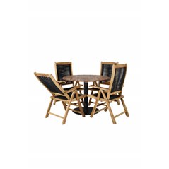 Cot Dining Table - Black steel / Acacia (teaklook) - ø100cm+Peter 5:pos Chair - Black Rope / Acacia_4