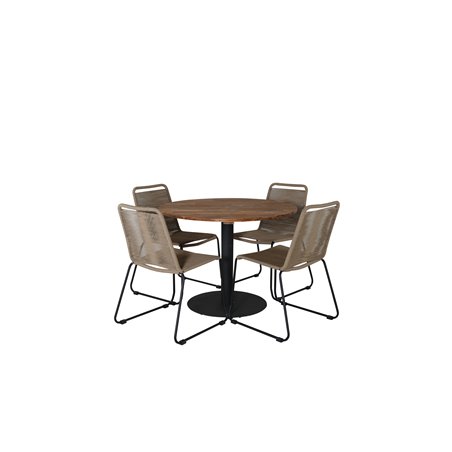 Cot Dining Table - Black Steel / Acacia Ö100cm+Lindos Stacking Chair - Black Alu / Latte Rope