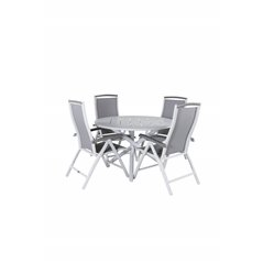 Alma Dining Table - White Alu - ø120cm, Albany 5:pos Chair - White/Grey_4