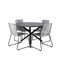 Alma Dining Table - Black Alu - ø120cm, Lindos Chair - Black/Grey_4