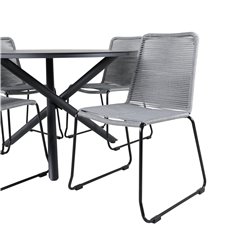 Alma Dining Table - Black Alu - ø120cm, Lindos Chair - Black/Grey_4