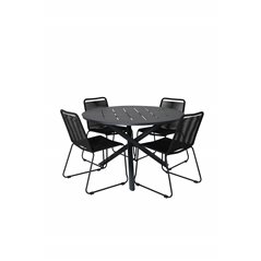 Alma Dining Table - Black Alu - ø120cm, Lindos Stacking Chair - Black Alu / Black Rope_4