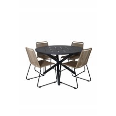 Alma Dining Table - Black Alu - ø120cm, Lindos Stacking Chair - Black Alu / Latte Rope_4