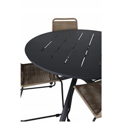 Alma Dining Table - Black Alu - ø120cm, Lindos Stacking Chair - Black Alu / Latte Rope_4